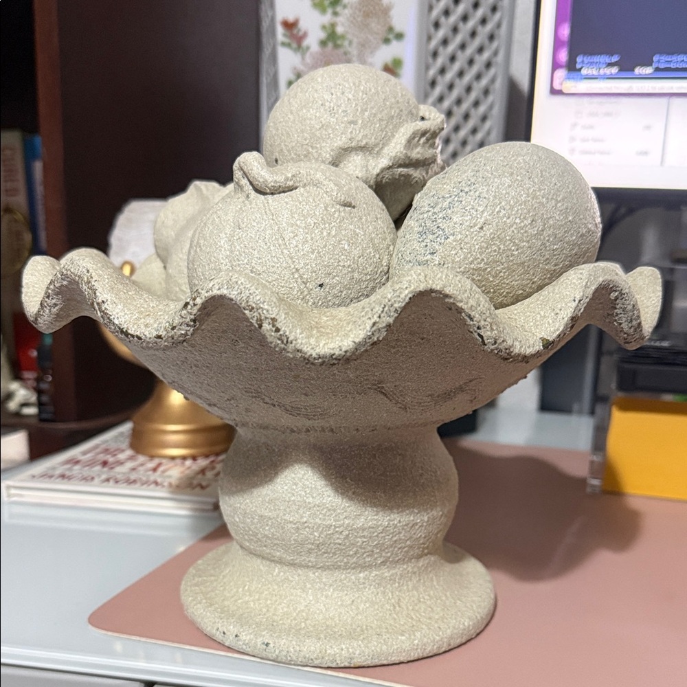 Vintage Stone Fruit Bowl Pedestal
